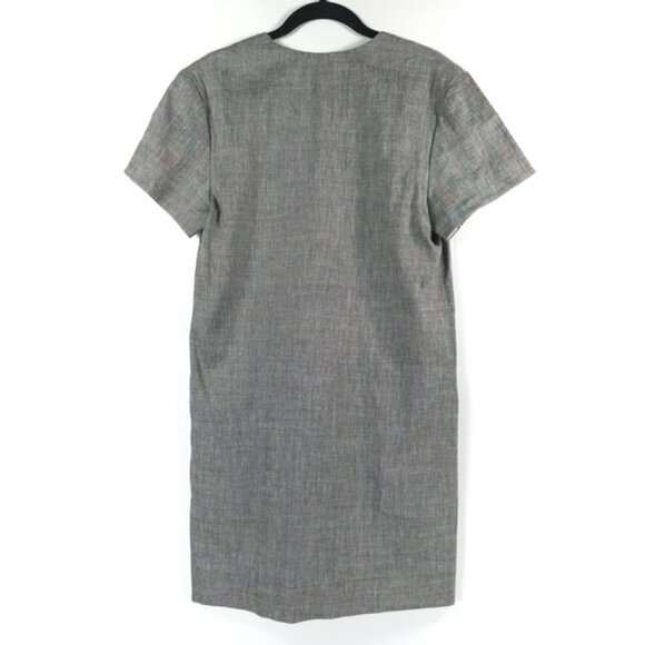 NWT Theory LINEN Blend SLIT FRONT SHIFT Sharkskin Crunch Mini Dress MEDIUM - Picture 6 of 15
